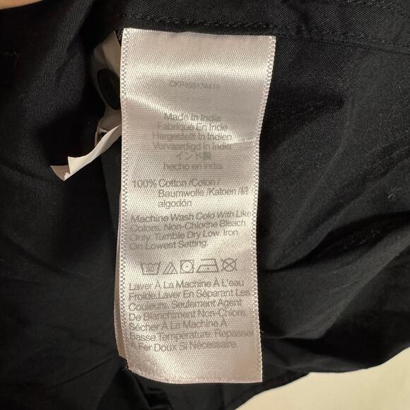 Madewell Poplin Shirred Button-Up Shirt Sz S Black Ruffle Cap Sleeve Rounded Hem - Picture 7 of 8